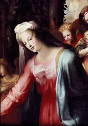 A natividade, detalhe da Virgem. Pintura de Domenico Beccafumi (1486-1551)