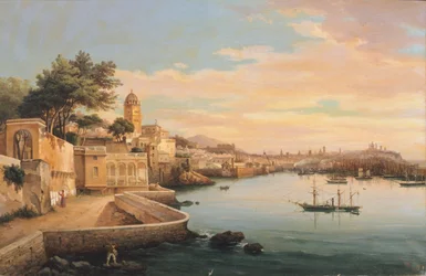 Vista de Génova dos jardins do Palazzo Doria Pamphilj, de Pasquale Domenico Cambiaso (1811-1894), Itália