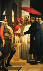 Miguel Ângelo apresenta ao Papa Pio IV o modelo para a conclusão da obra de São Pedro