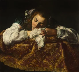 Sleeping Girl - Pintura de Domenico Fetti (1588/90-1623) - 1621-1622 - Óleo sobre tela - 67,5x74 - Szepmuveszeti Muzeum, Budapeste