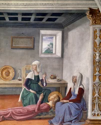 Anúncio de Morte a Santa Fina por São Gregório o Grande, detalhe (fresco