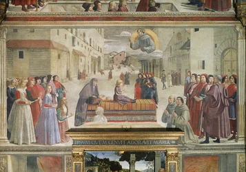 O milagre do menino trazido de volta à vida, cena de um ciclo da vida de São Francisco de Assis, 1486 detalhe afresco de 52660