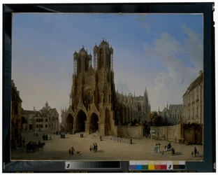 A Catedral de Notre-Dame de Rheims com a procissão dos comungantes