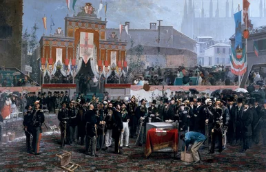 Cerimônia de lançamento da pedra fundamental da Galleria Victor Emmanuel II em Milão, 7 de março