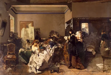 Escola para costureiras , por Domenico Induno (1815-1878), óleo sobre tela