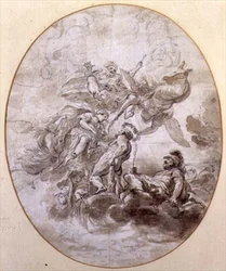 A apoteose de Hércules, desenho para um afresco de teto para o Palazzo Pepoli em Bolonha (caneta e tinta e lavagem sépia sobre papel)