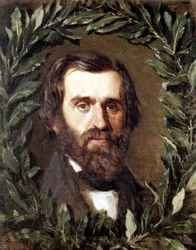 Retrato do compositor italiano Giuseppe Verdi (1813 - 1901). Pintura de Morelli.