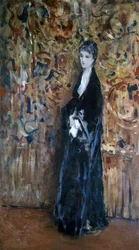 Mulher com arabescos no fundo (óleo sobre tela)