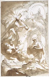 Cristo, carregando a sua cruz, aparece a Santo Inácio de Loyola