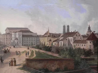 Alemão: Die Königliche Residenz von Nordosten im Jahr 1827 A Residência Real em Munique a partir do Nordeste em 1827