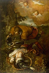 Tancred batizando Clorinda, c.1586-1600 (óleo sobre tela)