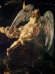 A descida de Jesus Cristo ao limbo Detalhe de um anjo. Pintura de Jacopo Robusti detto il Tintoretto (O Tintoret