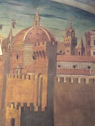 Detalhe, descrevendo, florença, catedral, de, um, fresco, de, dante, com, a, divinia, Commedia, em, a, norte, corredor, 1465, afresco, detalhe, de, 42355