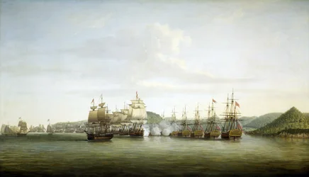Revolução Americana (ou Guerra Revolucionária Americana) 1775-1783: Manobra do major Samuel Barrington na ilha de Santa Lúcia, possessão francesa nas Índias Ocidentais, a 15 de dezembro