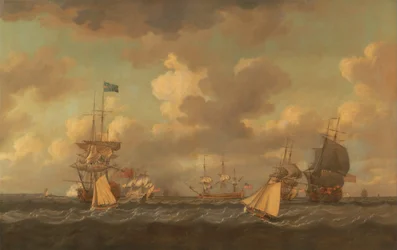 Navios ingleses a ancorar com uma brisa fresca