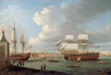 O Foudroyant e o Pégase entram no porto de Portsmouth, 1782