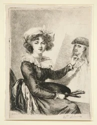 Louise-Elisabeth Vigée-Lebrun, (Mlle Lebrun), segundo e em sentido inverso ao autorretrato de 1790 nos Uffizi