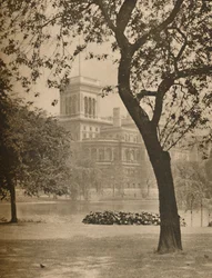 St. Jamess Park e o lago olhando para o Foreign Office, c1935.
