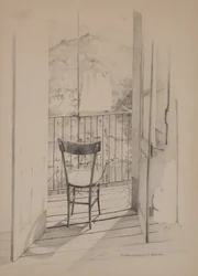 A varanda, c.1975 (desenho sobre papel)