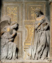 Anunciação, alto-relevo de Donato de Bardi, dito Donatello (ca. 1386-1466), 1435, Chiesa di Santa Croce, Florença