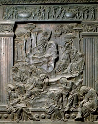 A oração no Monte das Oliveiras. Baixo relevo da cadeira à esquerda, c.1460