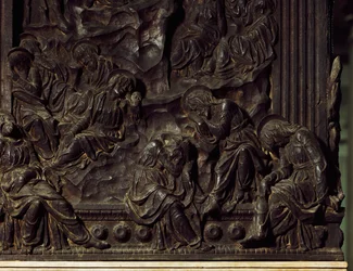 Adoração no jardim, detalhe do púlpito esquerdo, por Donatello (1386-1466), Basílica de São Lourenço, Florença, Itália