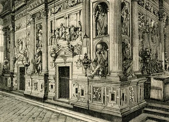 Tela de mármore da Casa Santa, desenhada por Donato Bramante (1444-1514), Santuário da Casa Santa, Loreto, Marche, Itália