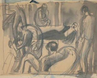 Maynard Keynes, Lytton Strachey e Outros, c.1916 (lápis e aguarela sobre papel)