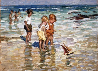 Crianças a remar (óleo sobre painel)