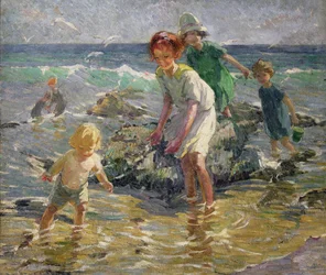 Crianças na praia (óleo sobre tela)