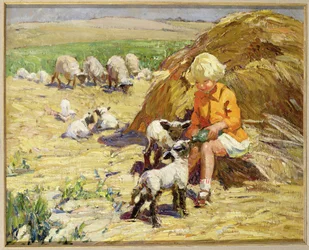 Alimentar os cordeiros (óleo)