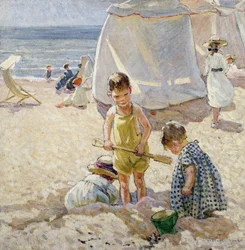 Brincar na areia (óleo sobre tela)