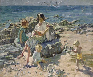 verão na praia (óleo sobre tela)