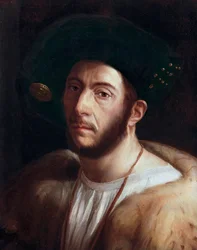 Retrato do homem, provavelmente Cesare Borgia (1475-1507), detalhe, início do século XVI (óleo sobre tela)