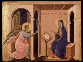 Anúncio da Morte de Maria. Predella da Maesta (tempera sobre madeira