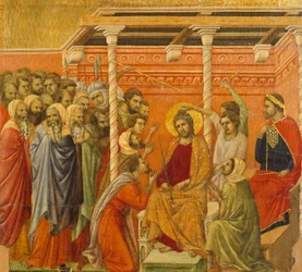 Coroação de espinhos, pormenor de um painel dos Episódios da Paixão e Ressurreição de Cristo, verso do retábulo da Maestà de Duccio na Catedral de Siena