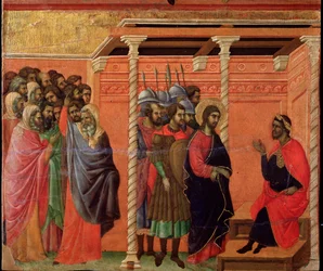 Jesus em frente de Pôncio Pilatos. retábulo da Maesta (tempera e ouro sobre madeira