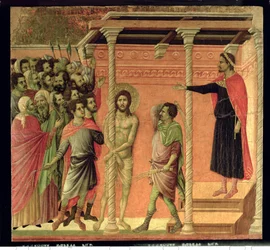 A Flagelação, do retábulo de Maesta, c. 1308-11 (têmpera sobre painel0