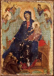 A Madona dos Franciscanos ou «Madona com o Menino, monges franciscanos e anjos», Duccio di Buoninsegna (1255-1318/9), 1300, 23,5 x 16 cm, Siena, Pinacoteca Nazionale