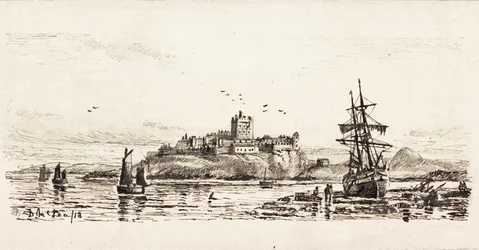 Escuna holandesa encalhada em Bamburgh (tinta no cartão)
