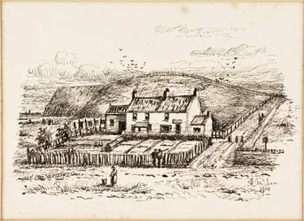 The Wash House Hill e Cottage de Betty Heron (tinta no papel)