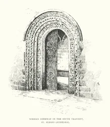 Porta normanda no transepto sul, Catedral de St Albans (litografia)