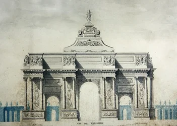 Arc de Triomphe, depois dos desenhos de Claude Perrault (1613-78) (aquarela e guache sobre papel)