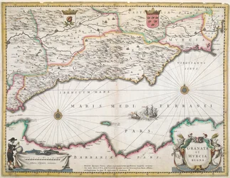 Um mapa do século 17 das regiões de Granada e Múrcia, na Espanha