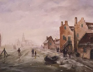 Uma Paisagem de Inverno com patinagem de figuras em primeiro plano