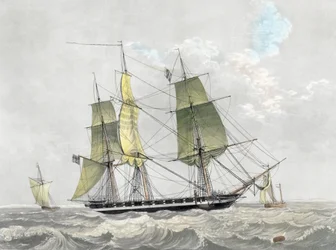 Corveta da marinha americana sob vela, início do século XIX (impressão)