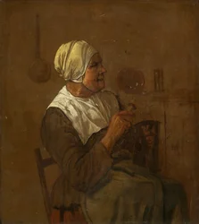 An Old Woman Seated, c.1650-1700 (óleo sobre painel)