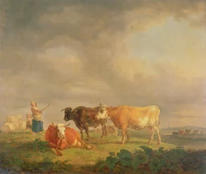 Gado Pastando em uma Paisagem, c.1820 (painel)