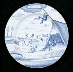 Prato de Delft representando o mês de janeiro (louça de barro de latão estanho)