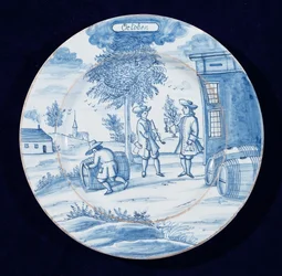 Prato de Delft representando o mês de outubro (louça de barro de latão estanhado)